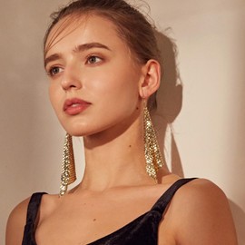 TseenYi Metal Mesh Tassel Earrings Sequin Tassel Long Drop Earrings Gold Sequins Dangle Earrings Mesh Sequin Long Drop Earrings Metal Mesh Dangle Earrings Jewelry for Women and Girls
