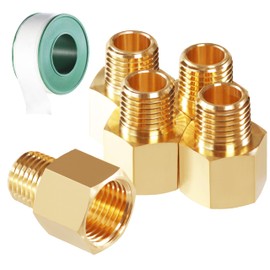 Msaeiqun 5PCS 1/2 Inch Female Pipe x 3/8 Inch Male Pipe Solid Brass Threaded Straight Pipe Reducing Hex Nipple Fittings Extension Connector Adapter Coupling for Pipe Line/Oil/Gas