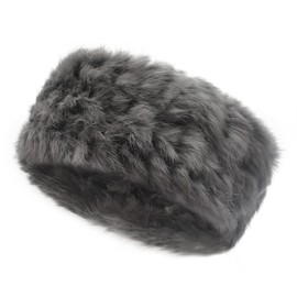 ZLYC Women Rabbit Fur Headband Cold Weather Hair Band Stretchy Winter Earwarmer Earmuffs (Solid Dark Gray)