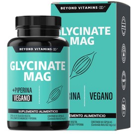 Glicinato de Magnesio Quelado | 20-100% mayor aporte de Magnesio por porción | Fortalecido con Piperina al 95% para mejor biodisponibilidad | 2400mg Glycinate Magnesium Beyond Vitamins | Suplemento Alimenticio Vegano - Ingredientes NON GMO (60 Cápsulas)