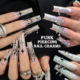 Colgantes colgantes de aleación de metal punk 3D, estilos mixtos de plata con espigas, anillos colgantes de joyería de uñas, remaches de arte perforados, suministros de arte para uñas acrílicas