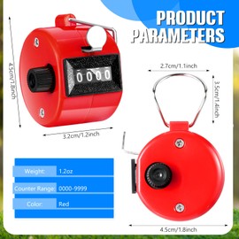 6 Pack Hand Tally Counter 4 Digit Mechanical Palm Click Counter Plastic Hand Held Counter Clicker with Metal Finger Ring for Counting Numbers School Golf Sports Events Office Stadium (Red)