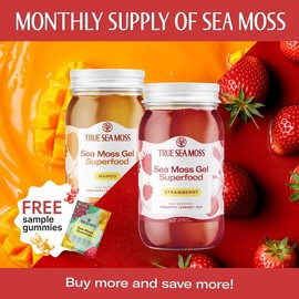 True Sea Moss Premium Sea Moss Gel Bundles with Gift - Wildcrafted Irish Sea Moss Gel - Rich in Minerals & Vitamins - Supports Immune, Improves Digestion, Boosts Energy, Skin & Hair Health - Made in USA - Healthcare:_Elderberry + Strawberry