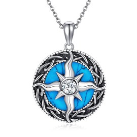ONEFINITY Compass Turquoise Necklace 925 Sterling Silver Celtic Knote Compass Pendant Inspirational Graduation Travel Jewelry for Women
