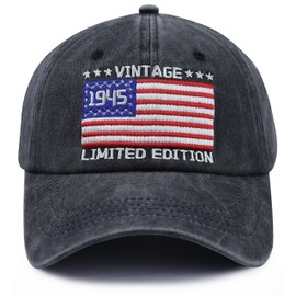 80th Birthday Decorations for Women Men, Limited Edition 1945 Baseball Cap, Vintage Us Flag Hat, Fathers Mothers Day Birthday Gift for Mom Grandpa Bro Black