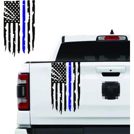 Zhizhong Distressed Truck Rear Tailgate American Flag Vinyl Decal Sticker Compatible with Most Pickup Trucks (11" x 20" Thin Blue Line)