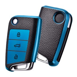 Oatsbasf Car Key Cover VW, VW Golf 7 Key Case, Key Box Cover for VW Polo, Skoda, Tiguan, MK7 3 Buttons (P Blue)