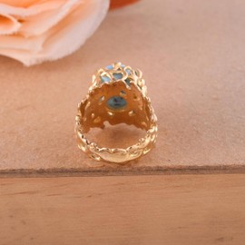Natürlicher Larimar Edelstein 925 Sterling Silber vergoldet Cocktail Ring -4729-A, Edelstein, Larimar