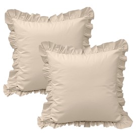 QSH Ruffled Euro Pillow Shams Set of 2, Shabby Boho Chic Farmhouse Euro Pillow Covers Linen Feel Vintage Ultra Soft and Breathable Microfiber Pillowcases 26"x26" for Bedroom