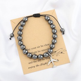 ENSIANTH Airplane Bracelet Aircraft Pendant Flight Attendant Jewelry New Pilot Graduation Gifts for Aviation Traveler Fly Safe Gifts (beads br-black)