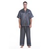 Lavenderi Men's Short Sleeve Classtic Satin Pajama Set (S, Silver)