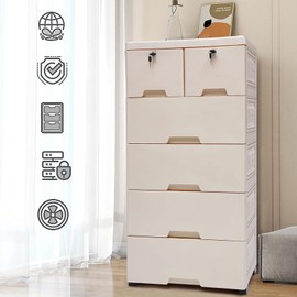DDBESSIC Plastic Drawers Dresser,Storage Cabinet with 6 Drawers,Closet Drawers Tall Dresser Organizer for Clothes,Playroom,Bedroom Furniture, 20"W x 14"D x 40"H