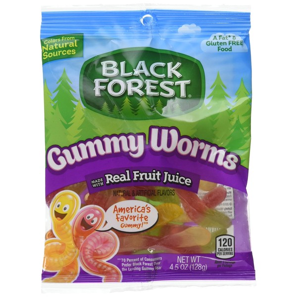 Black Forest Gummy Worms Candy, 4.5 Ounce Bag, Pack of 12