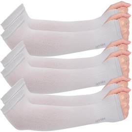 CABODYALS 3 Pairs UV Compression Sun Protection Arm Sleeves Gray Cooling Summer Ice Silk Sunscreen Outdoors Tattoo Cover Up Long Sleeve with Thumb Hole for Women Men Workouts Golf Driving Gardening