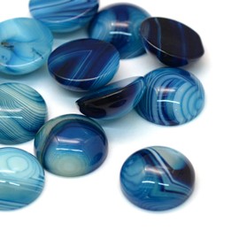 Fashewelry 20pcs 16mm Natural Striped Agate Gemestone Cabochons Flat Back Round Cameo Healing Crystal Chakra Stone Pieces No Hole for Jewelry Craft Bracelet Necklace Making (Steel Blue)