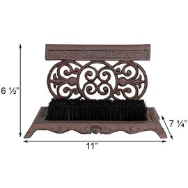 Cast Iron Scrollwork Boot Scrapers with Brushes, Set of 2