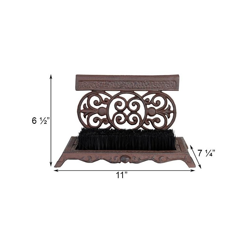 Cast Iron Scrollwork Boot Scrapers with Brushes, Set of 2