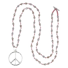 KELITCH Peace Sign Pendant Necklace Frosted Drop Beaded Necklace Crystal Necklace C