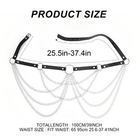 GWAWG Gothic Belt with Chainsunk Leather Body Chain Layered Belly Chains Silver Punk Leather Waist Chain Night Club Body Accessories for Women