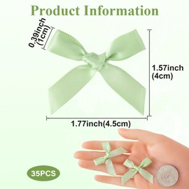 Mxxipp 35pcs Mini Ribbon Bows, Small Satin Ribbon Bow, Cute Soft Bowknot Sewing Accessories for Flowers Bakery Wrapping Christmas Wedding Birthday Party Decoration- Light Green