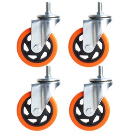 Heavy Duty Swivel Wheels, 3 Inch Yellow PVC Casters with Metric Stem M12-1.75x25mm Double Brakes Castors Safety Wheels up to 1200 Lbs/Set for Industry and Furniture Set of 4