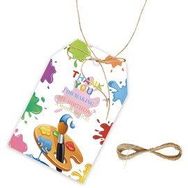 FORSHEEP Painting Party Favor Labels, 50pcs Thank You Tags with Twine, 2x3 inches, for Baby Shower, Artistic Events & Golf Themed Parties