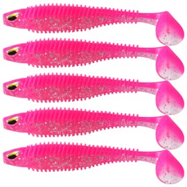 MAFIMOEA 40/30/20Pcs Paddle Tail Swim Baits Lures Fishing Soft Plastic Lure Kit for Bass Trout Walleye Crappie 6.5cm 7.5cm 10.5cm (Pink, 3.15IN/8CM - 30PCS)