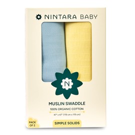 Nintara Baby Extra-Large Swaddle - 100% Organic Premium Muslin Cotton, 47" x 47", Ultra-Soft, Breathable & Lightweight, Multipurpose, Unisex, Hypoallergenic, Gifts for Newborn Babies, Pack of 2