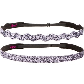Hipsy REGULAR Size, Adjustable No Slip Sparkly Bling Mixed 2pk Headbands for Women Girls & Teens (Bling Glitter Mixed Gunmetal)