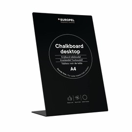 Europel A4 Portrait Black Polystyrene Chalkboard Table Display Stand for Water Based Chalk Markers Single Sided Display for Restaurants, Hotels, Conference, Festivals