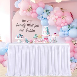 9ft White Table Skirts for Rectangle Tables Polyester Table Cloth for Princess Baby Shower Wedding Birthday Party Decorations