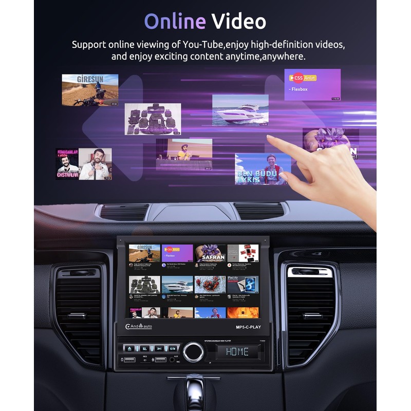 [Motorized] Single Din Touchscreen Car Stereo with Wireless Carplay Android