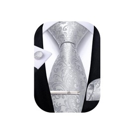 DiBanGu Men’s Silk Necktie, Formal Necktie + Handkerchief + Cufflinks Set, For Weddings -