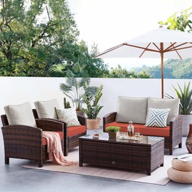 Favoyard Patio Chair Cushions 22 x 22 x 3 Inch Waterproof Outdoor Seat Cushions for Patio Furniture 3-Year Color Fastness Garden Sofa Couch Chair Pads with Handle & Adjustable Straps Set of 2, Spice