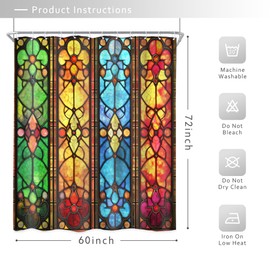 Riyidecor Abstract Stain Glass Shower Curtain 60Wx72H Inch Pretty Beautiful Window Flower Blue Green Orange Modern Cool Bath Curtains Bathroom Decor Fabric Polyester Waterproof 12 Pack Hooks