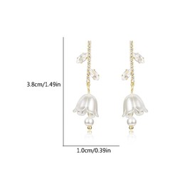 Dainty Spring Shell Pearl Flower CZ Leaf Dangle Drop Earrings for Women Sterling Silver Post Flower Statement Tassel Dangling Lightweight Hypoallergenic Fashion Jewelry Gift Her