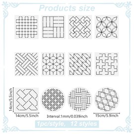 FREEBLOSS Sashiko PET Stencils Sashiko Template Baseline Template for Hand Quilting Japanese Pattern Templates Embroidery Stencils 5.5 x 5.5 Inches Pack of 12