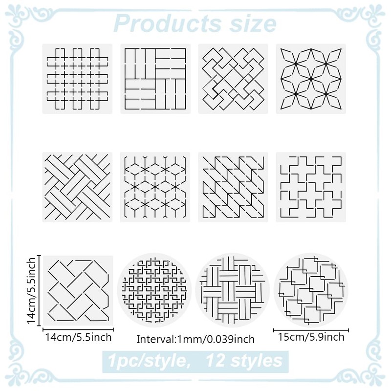 FREEBLOSS Sashiko PET Stencils Sashiko Template Baseline Template for Hand