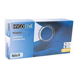 FRANZ MENSCH Hygostar Nitrile Gloves Power Grip Powder-Free Pack Blue 8/M L 24 cm Disposable Mechanic Latex Free Fish Scale Structure Pack of 50