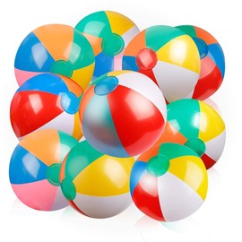 Coogam Inflatable Beach Ball Classic Rainbow Color Birthday Pool Party Favors Summer Water Toy Fun Play Beachball Game for Kid Boys Girls 8 to 12 Inches from Inflated to Deflated (10 PCS)
