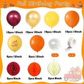 Fall Classroom Decorations Hello Fall Bannar Hanging Swirls with Honeycomb Ball Burgundy Yellow Orange Maple leaf printed Balloons Fall Harvest Hanging Pumpkin Decorations