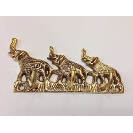 Brass Metal Elephant 3 Hooks Wall Mounted Key Holder Hanger