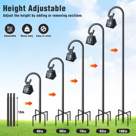 Surprizo Shepherd Hook for Outdoor, Heavy Duty Bird Feeder Pole with 5 Prong Base, Adjustable Height Bird Feeder Stand Ideal for Hanging Bird Feeders, Plant, and Garden Decorations