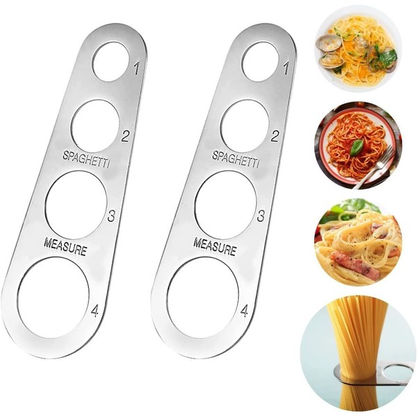 Pack of 2 Stainless Steel Spaghetti Pasta Measuring Tool with 4 Serving Portion to Properly Measure Spaghetti- Salesdude Kitchen Gadgets, Silver, 7-1/4 inches, c-30