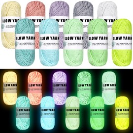 WILLBOND 10 Rolls Glow in The Dark Yarn Luminous Crochet Yarn for Crocheting DIY Knitting Glow Fingering Weight Yarn for Arts Crafts Sewing Party Supplies, 54.7 yd Per Roll (Fresh Colors)