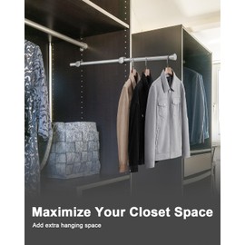 12" Pull-Out Valet Rod for Closet Organization, Add Extra Hanging Space 304 Stainless Steel Closet Rods, Silver Chrome Finish, Space-Saving Design for Small Closets