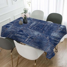 TKS MITLAN Denim Patchwork Style Decorative Rectangle Tablecloth Romance Indigo Miscellaneous Polyester Table Cloths Kitchen Table Cover for Dining BBQ Picnic Coffee Table 60 x 84 Inch 6-8 Seats