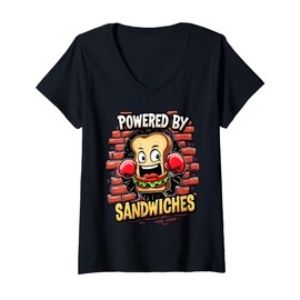 Womens Powered By Sandwiches Cheese Lover V-Neck T-Shirt