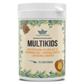 naturalie® Multikids | Multivitamin Pulver für Kinder | 12 Vitamine und 7 Mineralstoffe/Spurenelemente | 75 Portionen | ohne unnötige Süßstoffe, Aromen oder Farbstoffe | laborgeprüft auf Schadstoffe