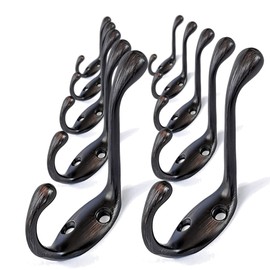 Ambipolar Heavy Duty Metal Decorative Dual Coat Hook Type-2 / Hat Hook - Wall Mounted (0.7" Screws Included), Wall Hook, Double Coat Hanger, 10 Pack (Oil Rubbed Bronze).